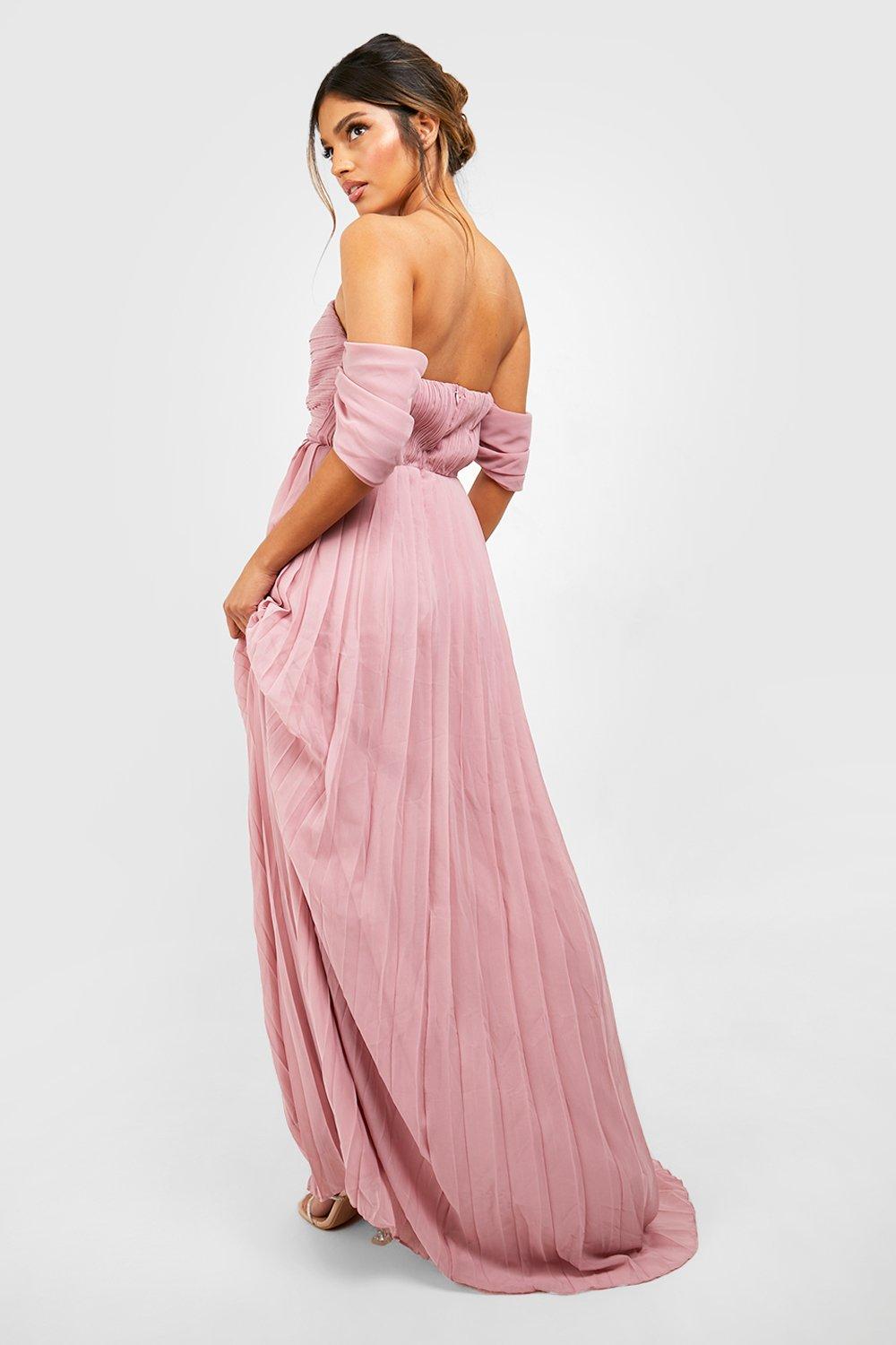 Pleated pink best sale maxi dress