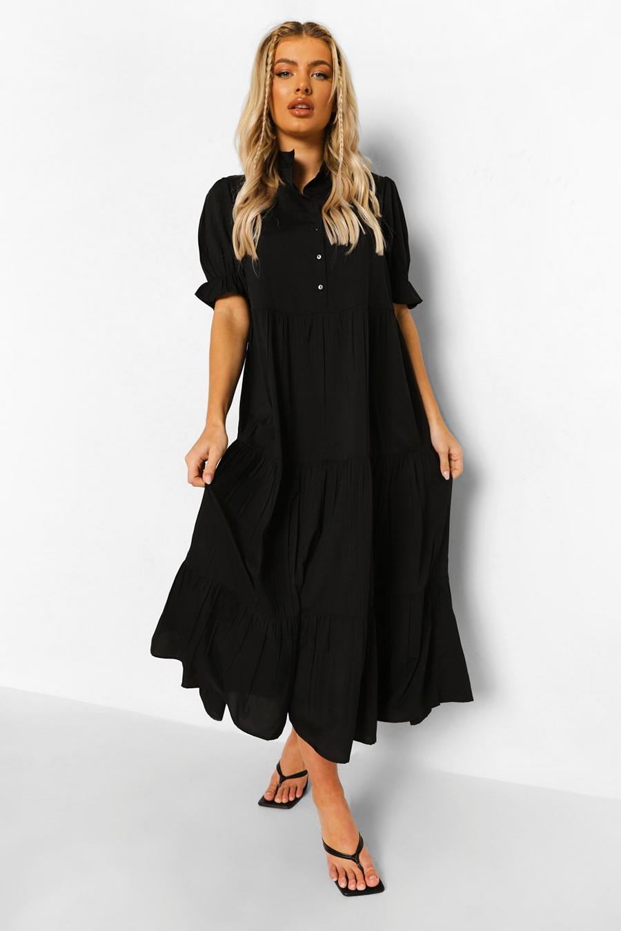 Black Collared Button Through Midaxi Dress image number 1