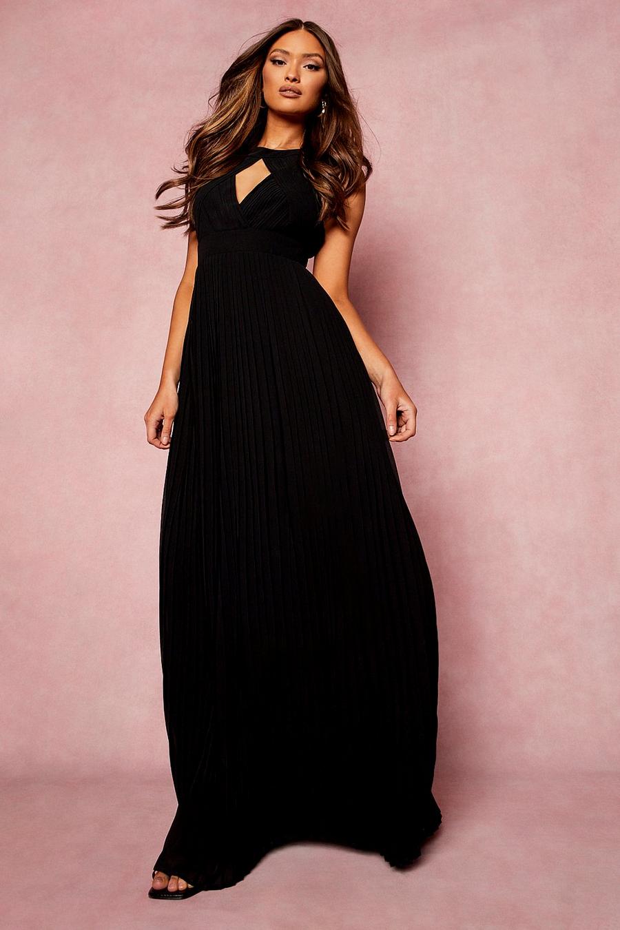 Black Pleated Cut Out Maxi Bridesmaids Dress image number 1