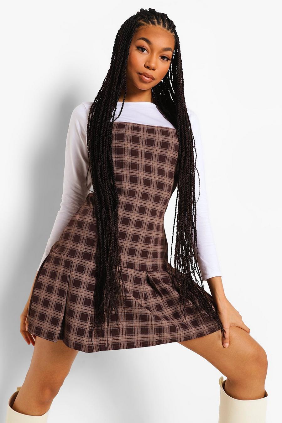 Brown Check Slip Dress and Long Sleeve T Shirt image number 1