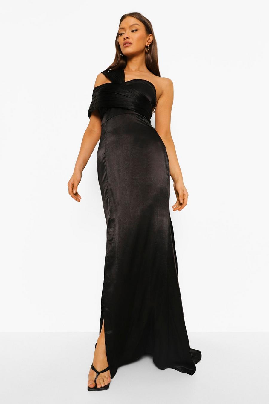 Black One Shoulder Split Maxi Bridesmaid Dress image number 1
