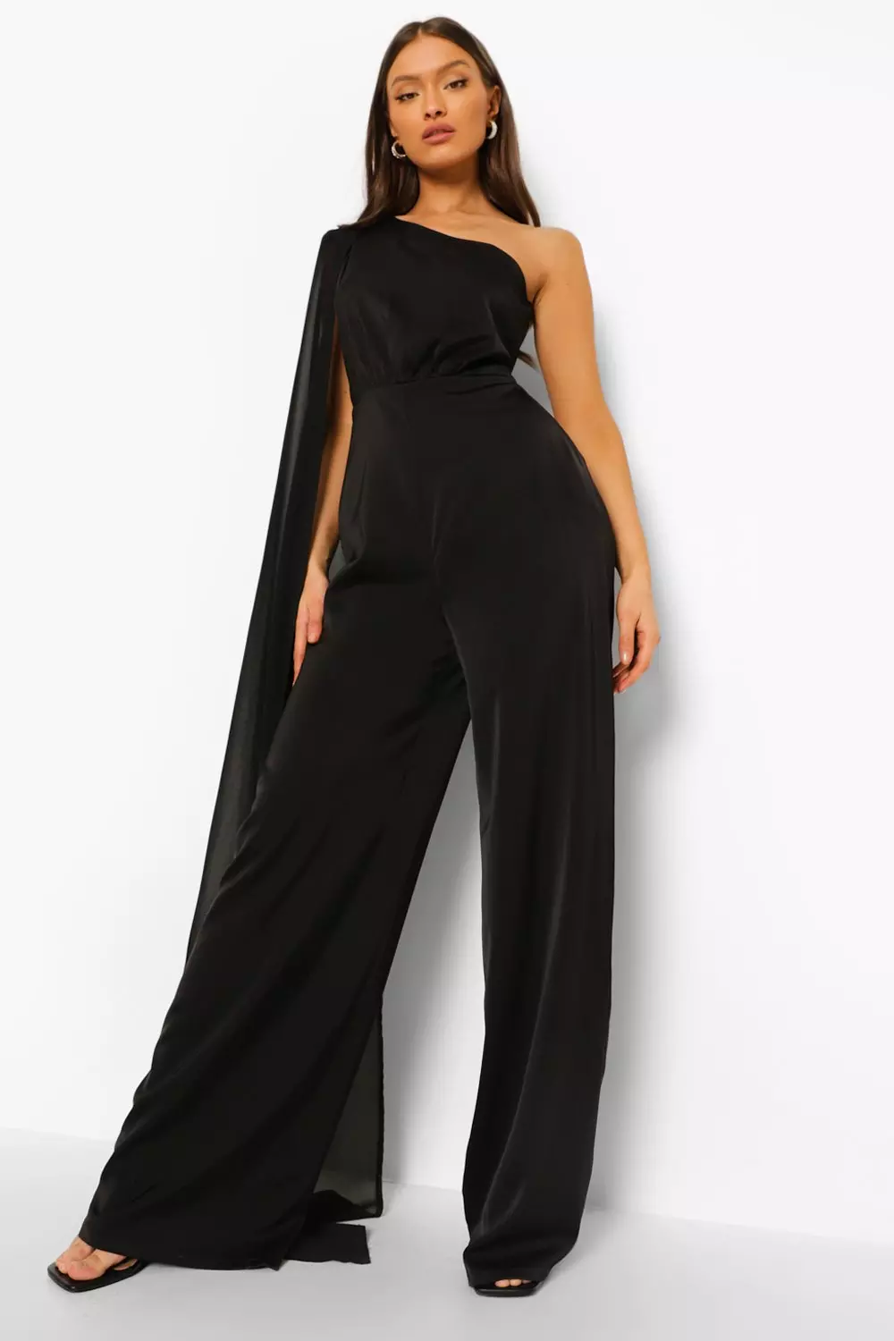 One shoulder cheap cape jumpsuit