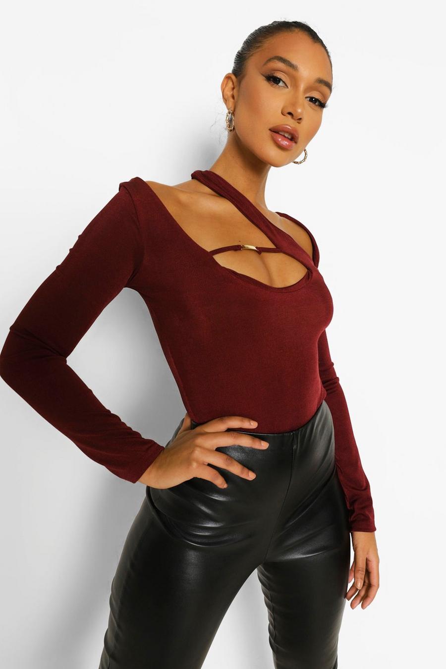 Chocolate Textured Slinky Clip Bodysuit image number 1