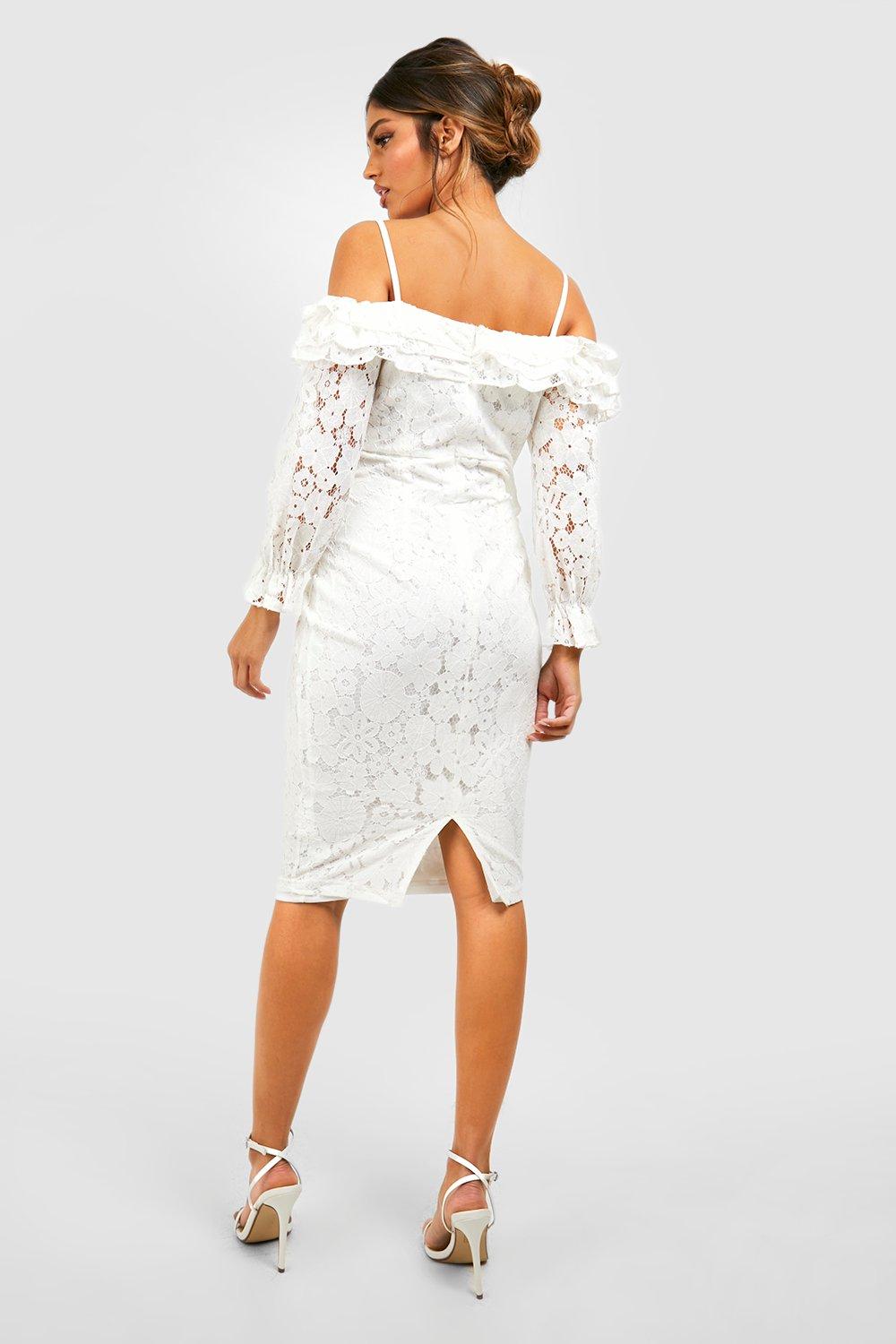 boohoo white ruffle dress