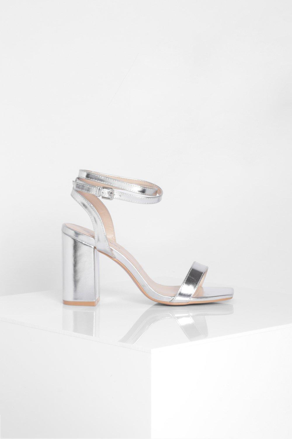 Wide fit clearance silver block heels