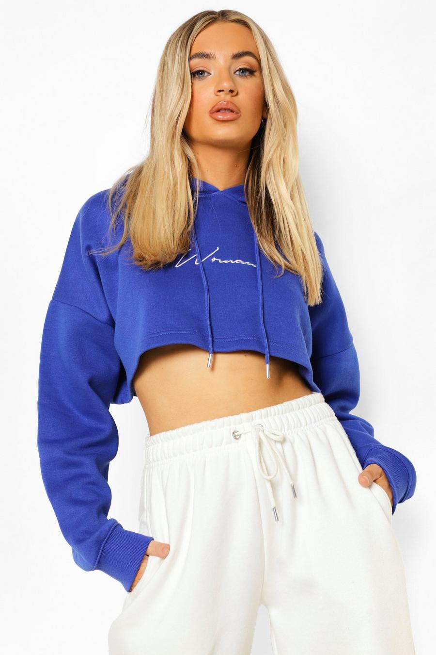 Cobalt Cropped Woman Embroidered Hoodie image number 1