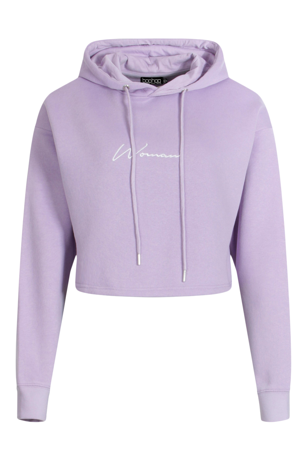 Purple Cropped Woman Embroidered Hoodie boohoo UK