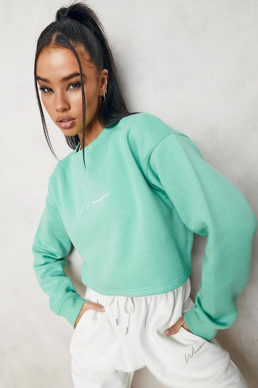 Jade Cropped Woman Embroidered Sweatshirt image number 1