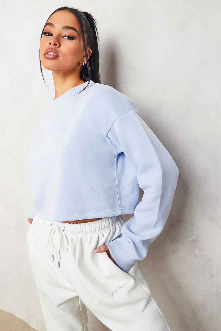 Light blue Cropped Woman Embroidered Sweatshirt image number 1