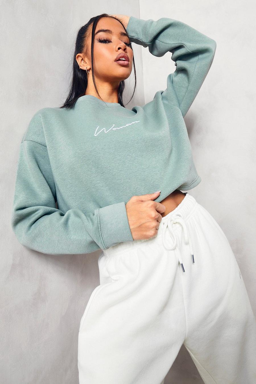 Sage Cropped Woman Embroidered Sweatshirt image number 1