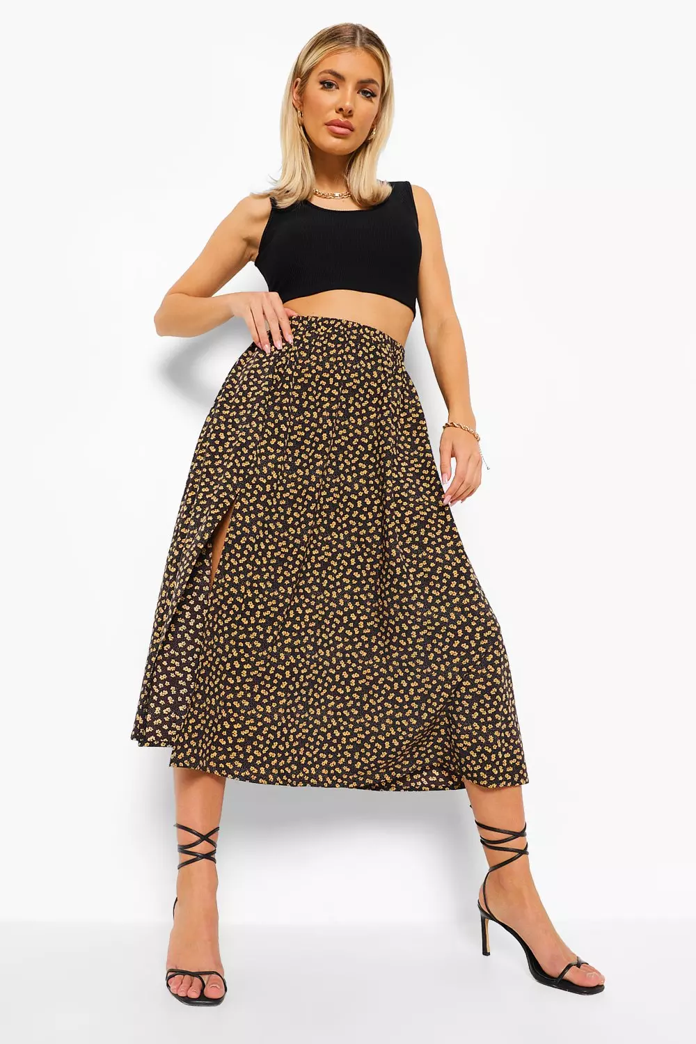 Boohoo floral shop midi skirt