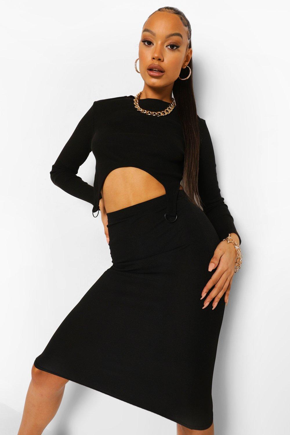 Ribbed store bodycon skirt