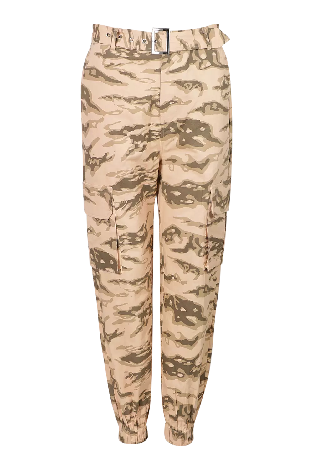 Camo print store belted cargo pants