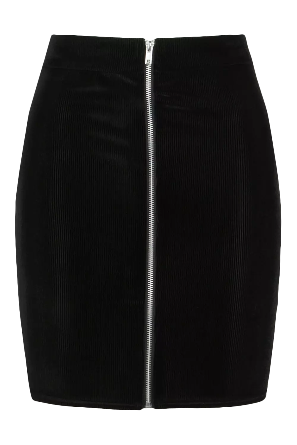 Black velvet mini shop skirt with zipper