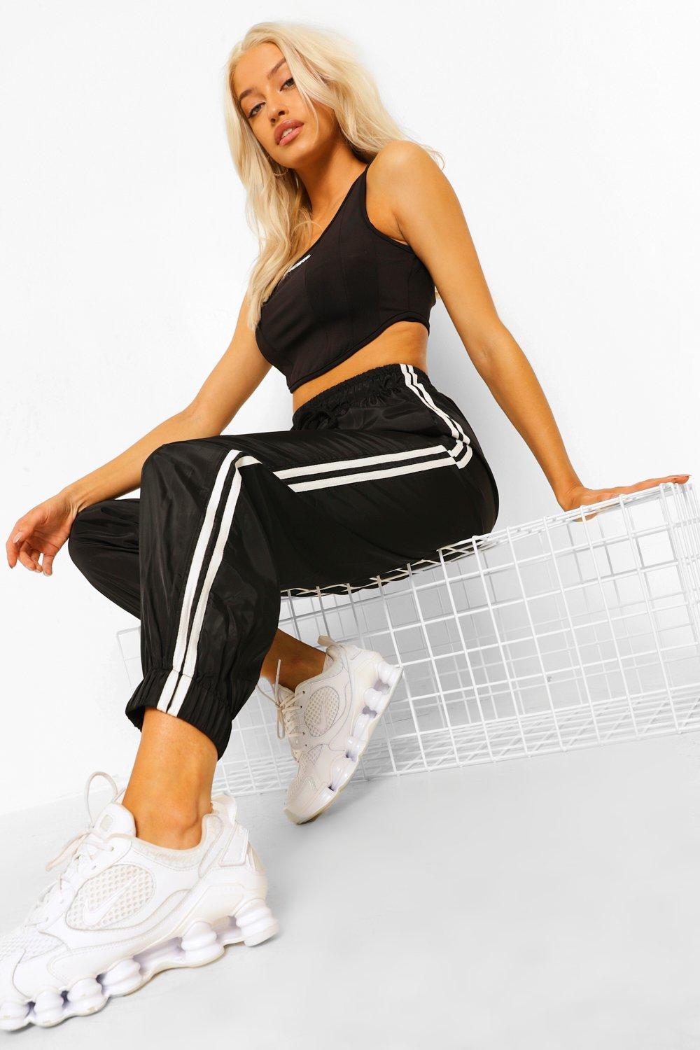 Black Shell Double Side Stripe Track Pants