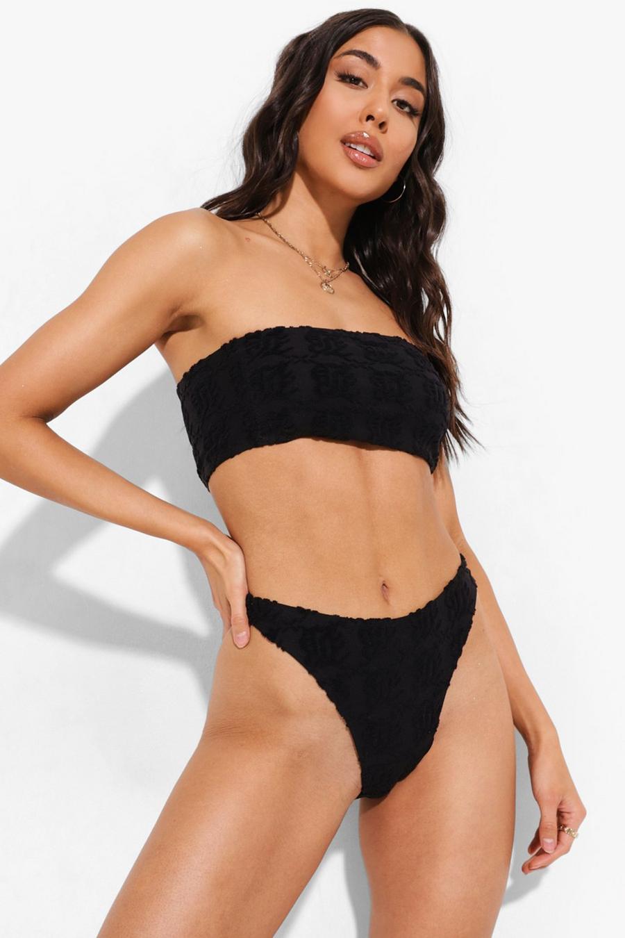 Parte superiore bikini a fascia Mix & Match in spugna goffrata, Nero image number 1