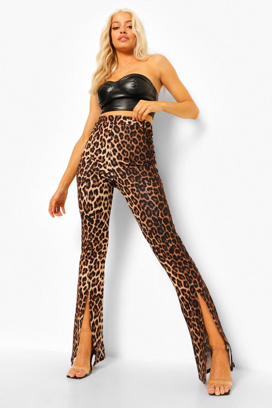 Pantaloni con stampa leopardata e spacco all’orlo, Maculato image number 1