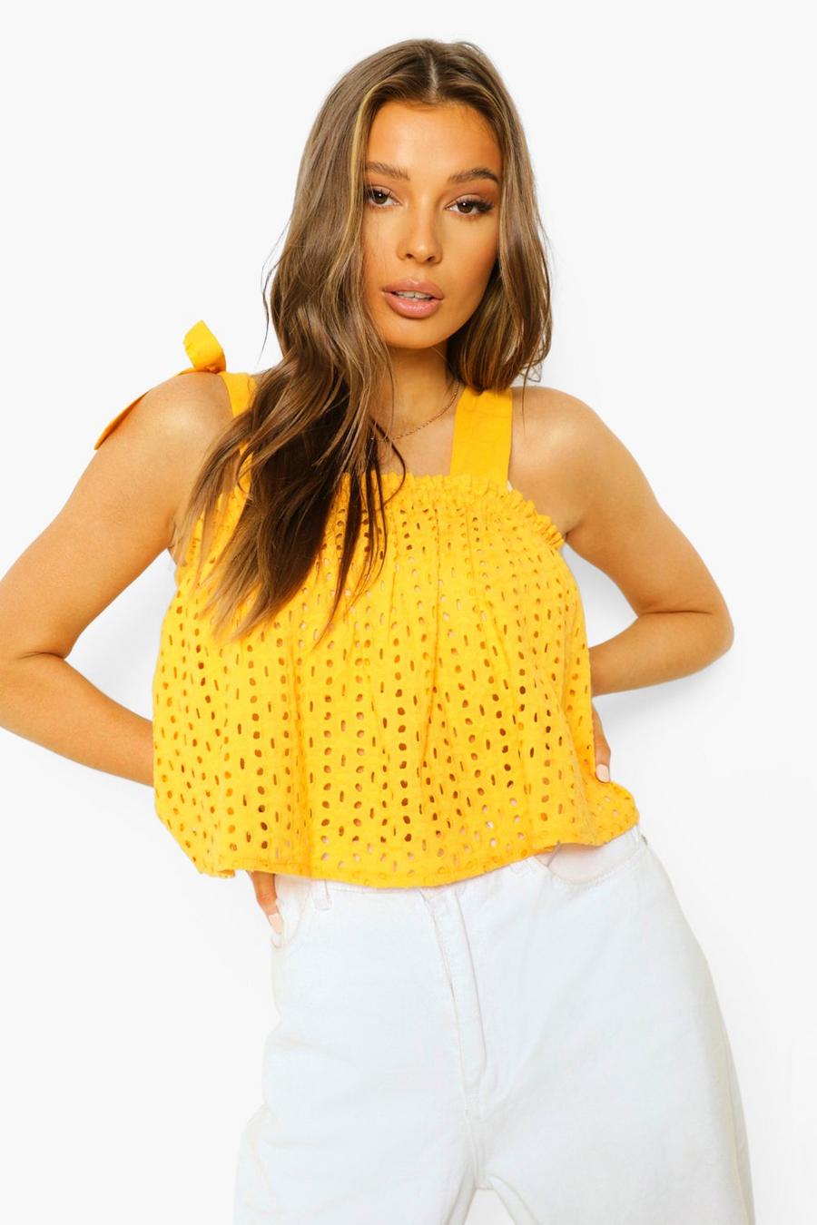 Yellow Eyelet Tie Detail Camisole image number 1