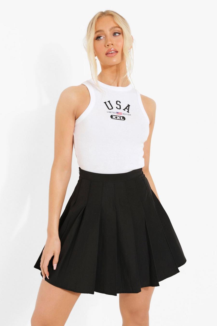שחור חצאית טניס ארוגה עם קפלים image number 1
