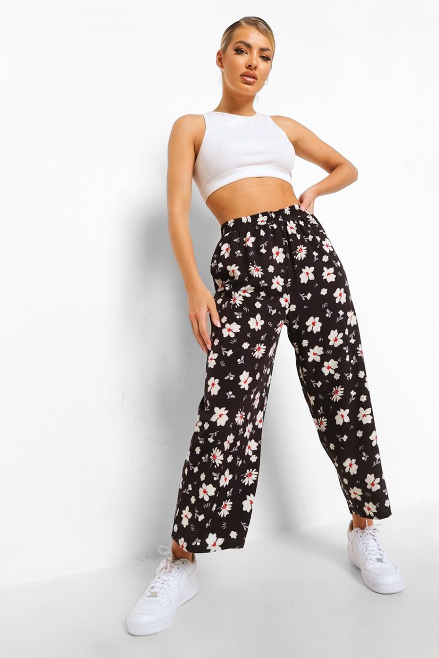 Black Floral Woven Culottes image number 1