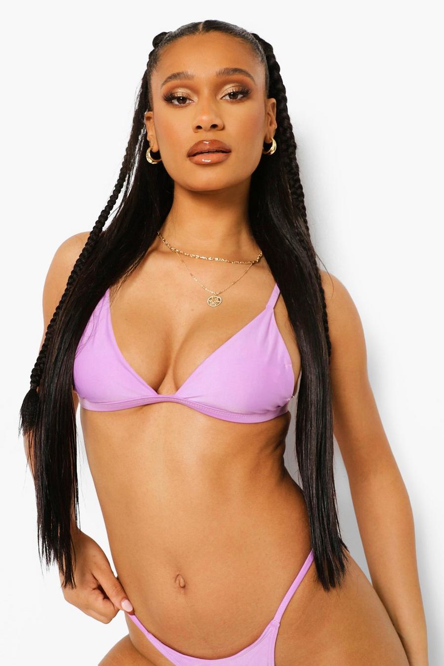 Bright lilac Essentials Itsy Bitsy Fixed Bust Bikini Top image number 1