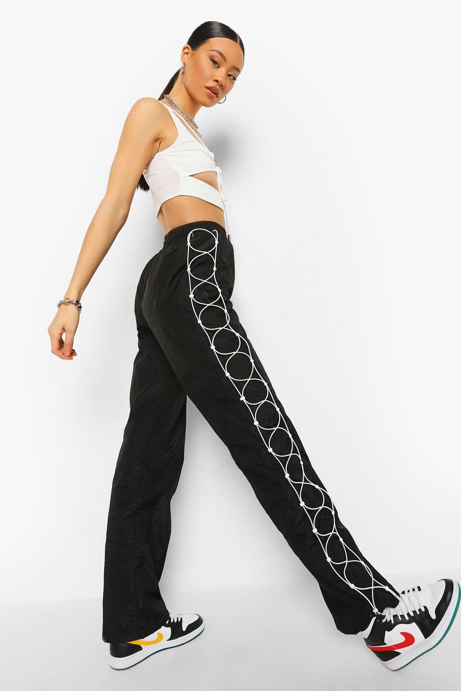 Black Cord Detail Shell Track Pants image number 1