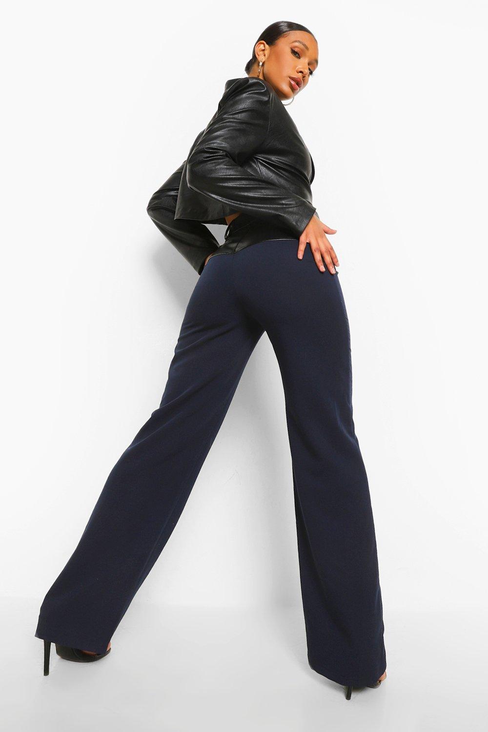 Leather panel trousers store