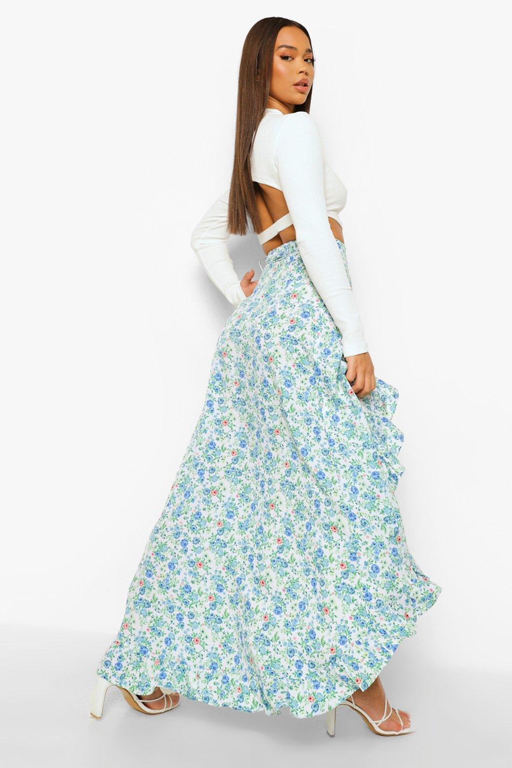 Floral and Frill Maxi Skirt