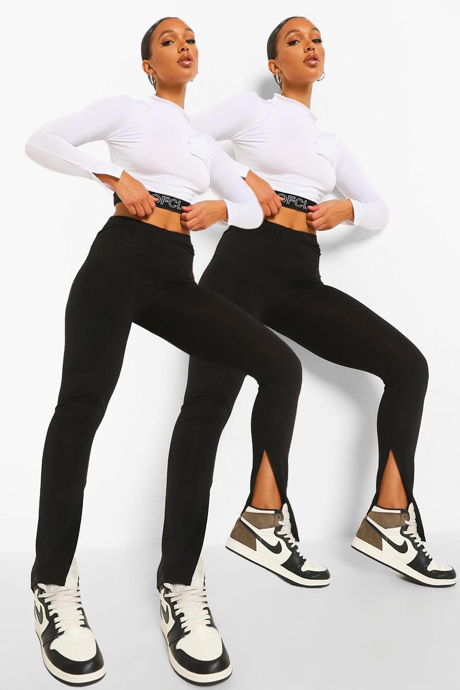 Pack de 2 leggings con bajo con abertura, Negro image number 1