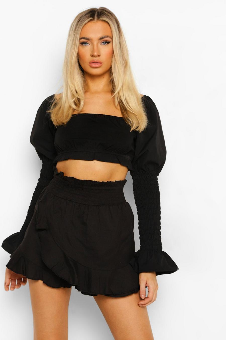 Black Cotton Wrap Frill Skort image number 1