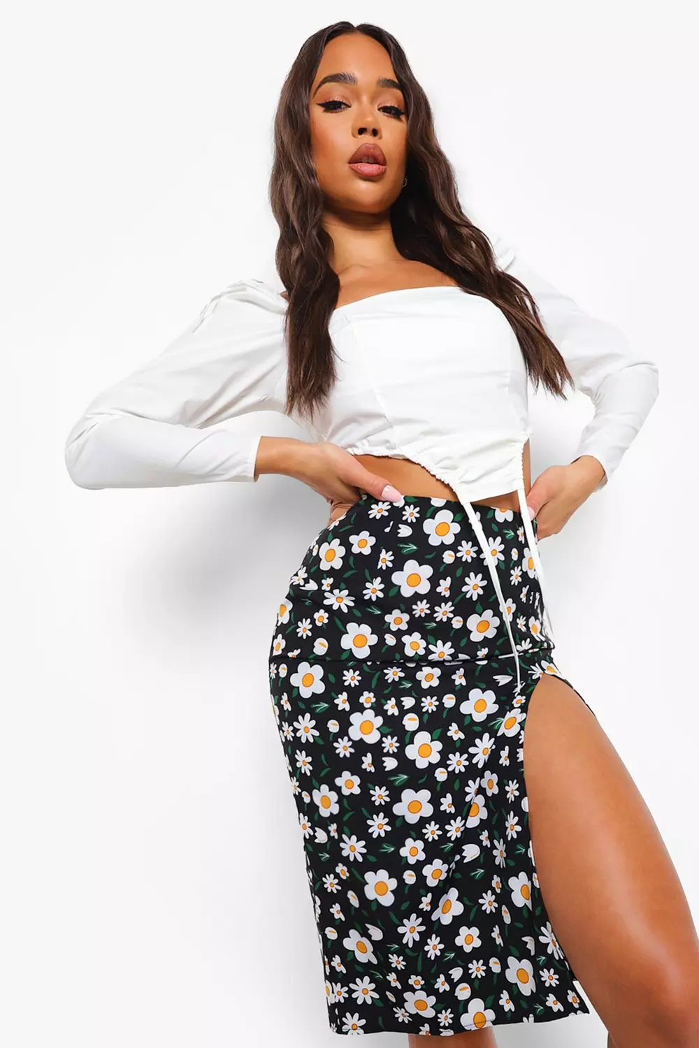 Black and white floral hotsell pencil skirt