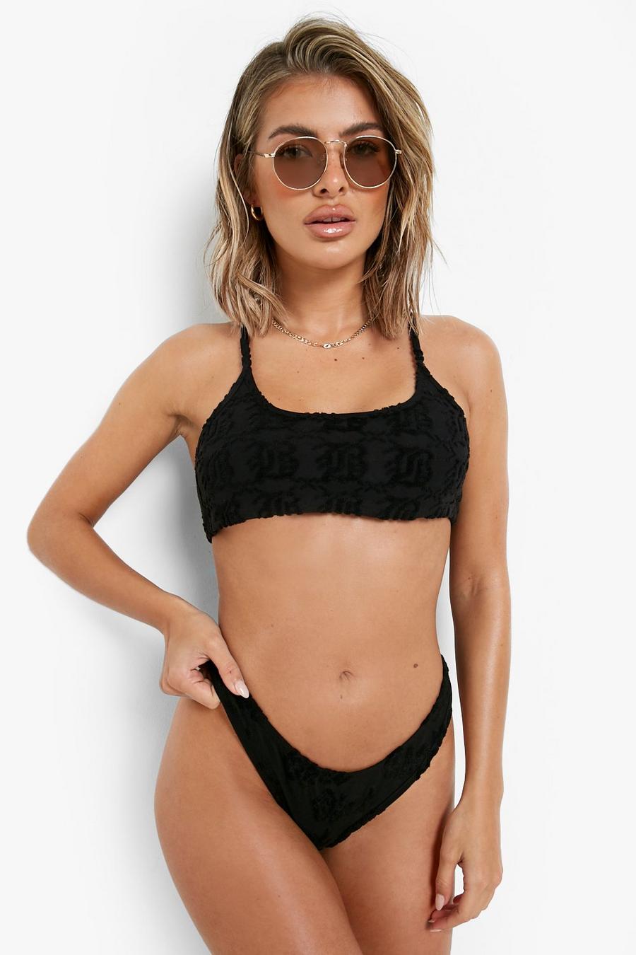 Black Mixa & Matcha Bikinitopp i frotté med låg urringning image number 1
