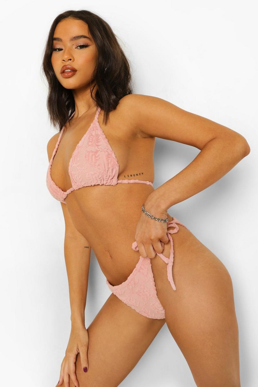 Dusky pink Mixa & Matcha Bikinitrosa i frotté med knytdetaljer image number 1