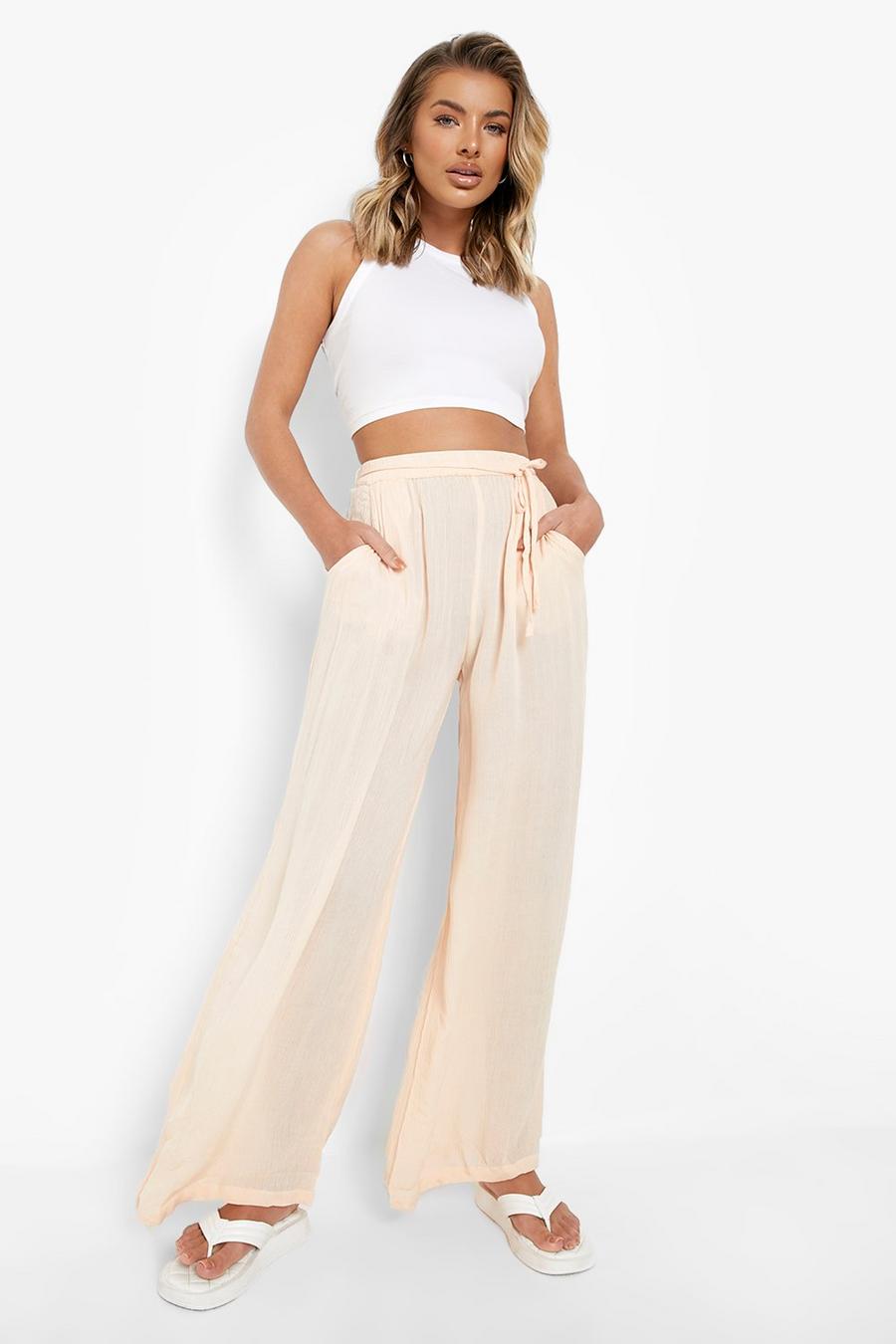 Washed pink Cheesecloth Drawstring Waist Culottes image number 1