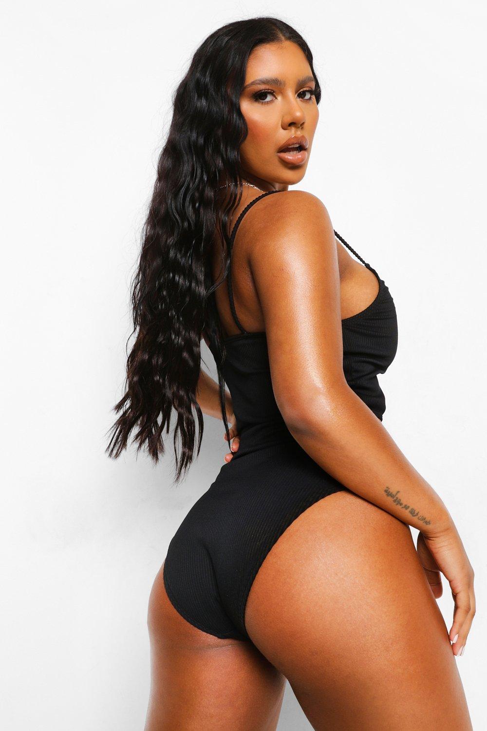 Mix Match geripptes Longline Bikini Crop Top