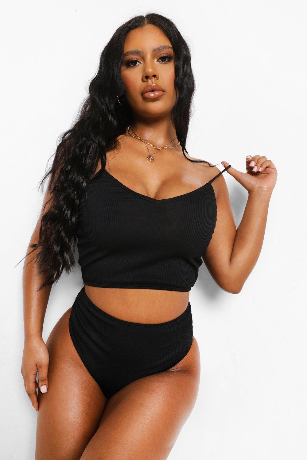 Mix Match geripptes Longline Bikini Crop Top