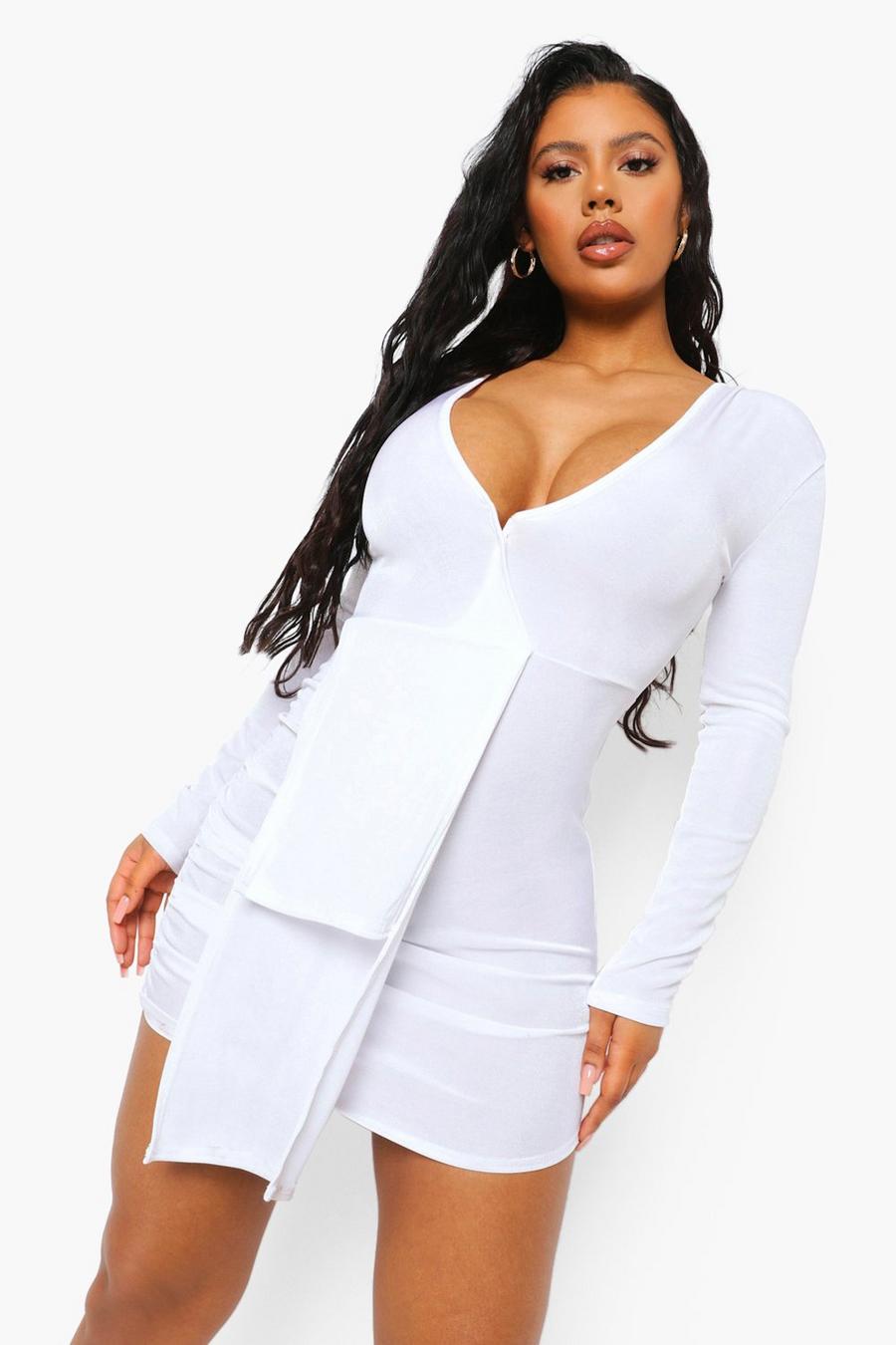 White Textured Slinky Drape Mini Dress image number 1