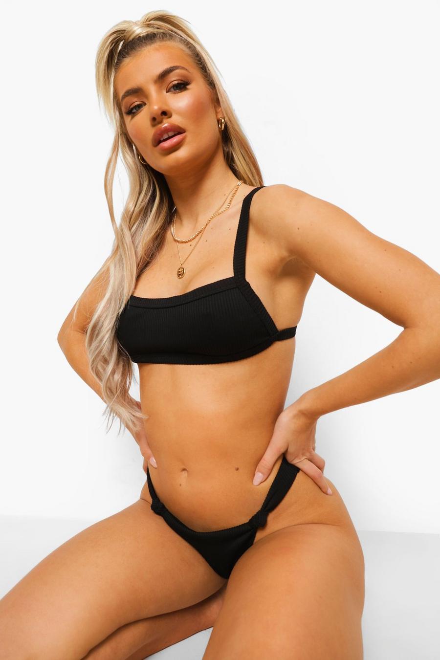 Black Ribbed Mix and Match Scoop Bikini Top image number 1