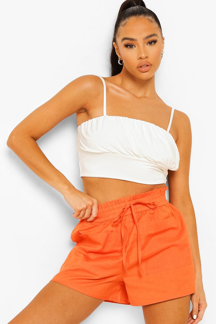 Flippige Shorts aus Baumwolle mit Paperbag-Taille und Tasche, Rot-orange image number 1