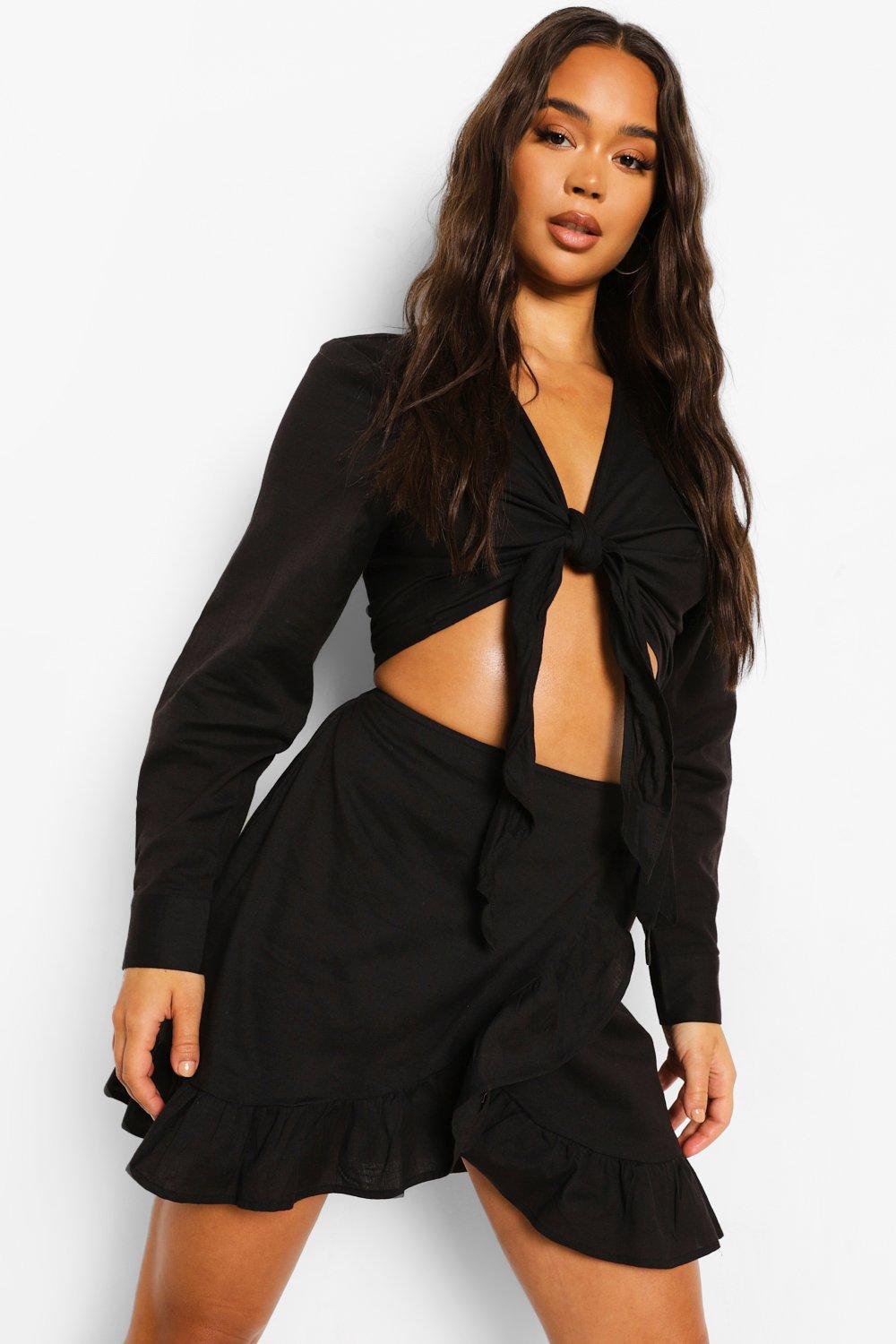 Black ruffle wrap mini skirt best sale