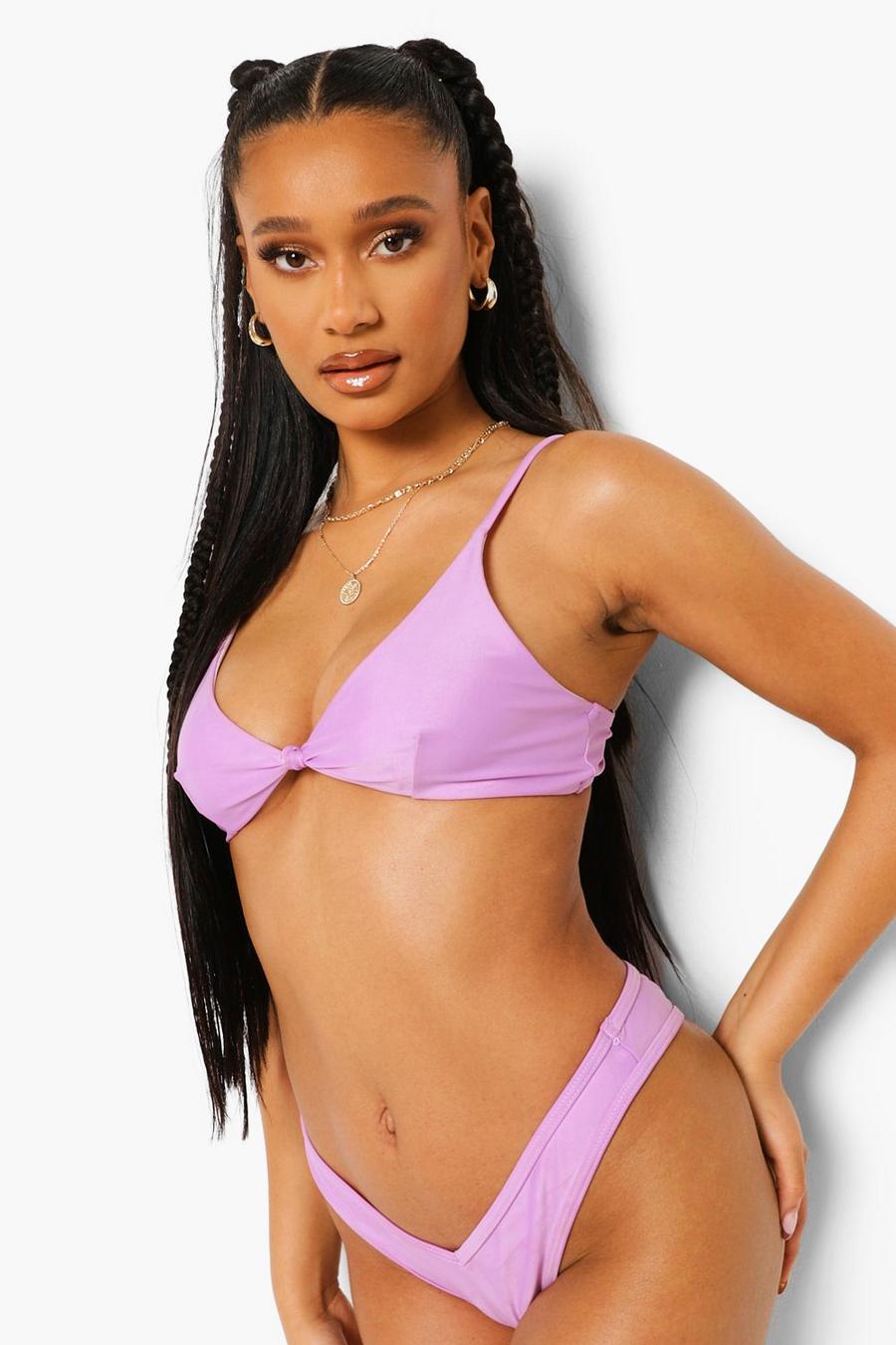 Bright lilac Essentials Knot Front Triangle Bikini Top image number 1