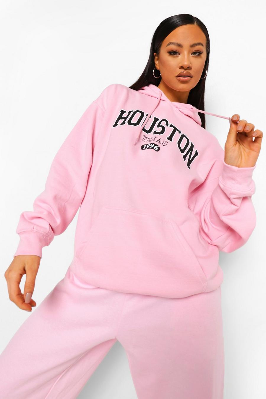 Hoodie in Übergröße mit „Houston“-Slogan , Hellrosa rose image number 1