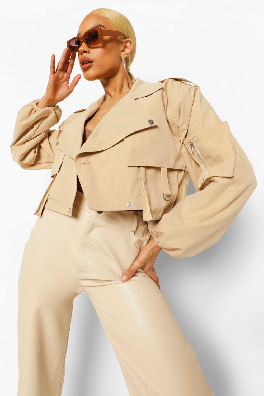 beige cropped utility jacket