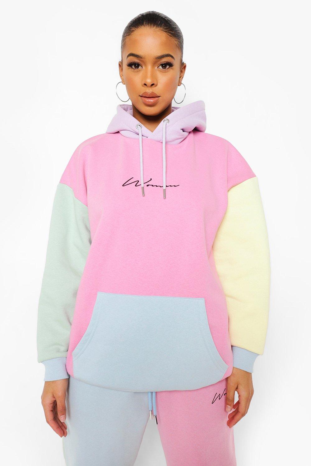 Pastel colour block hoodie hot sale