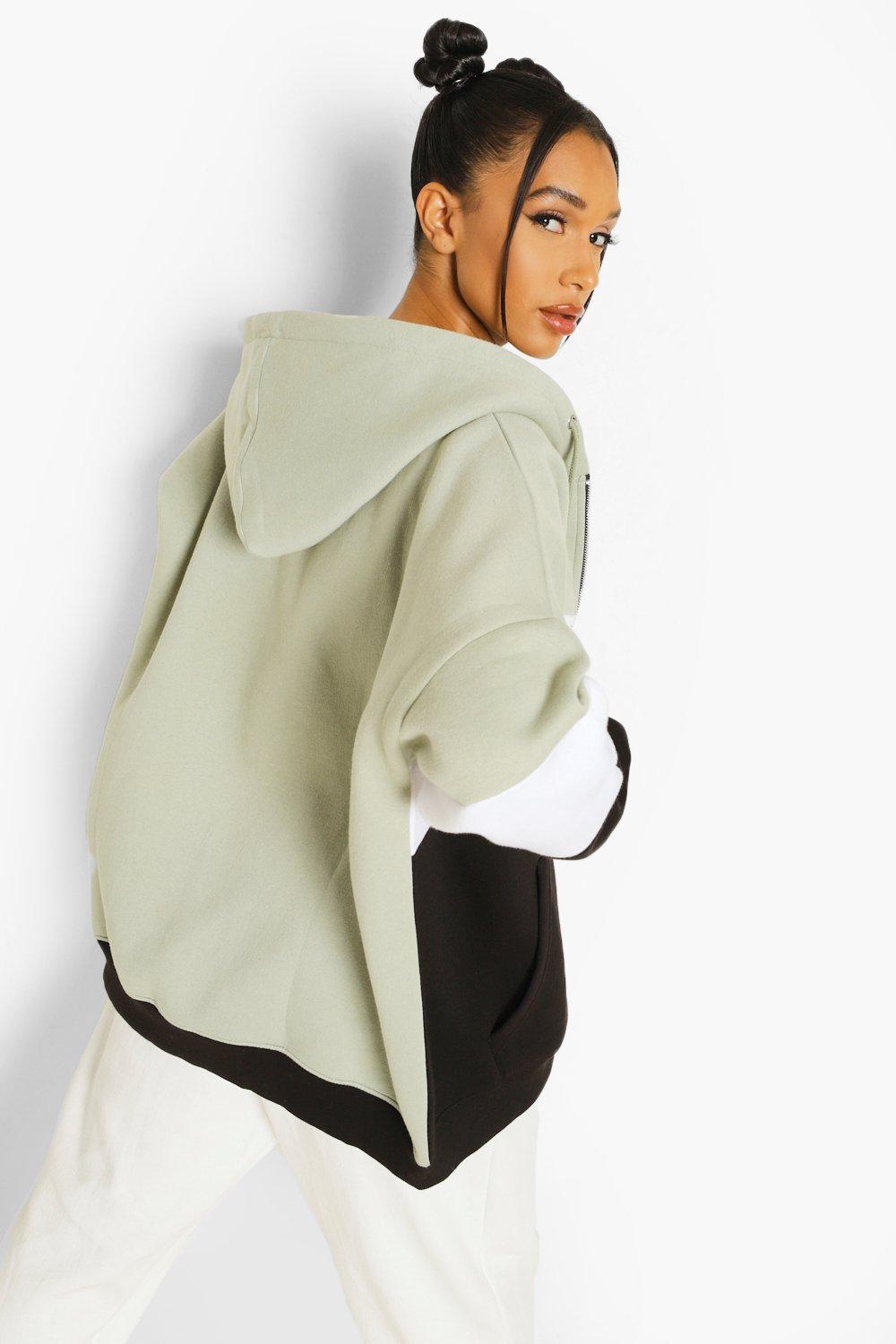 Woman Colour Block Zip Up Oversized Hoodie | boohoo Woman Colour Block Zip Up Oversized Hoodie | boohoo
