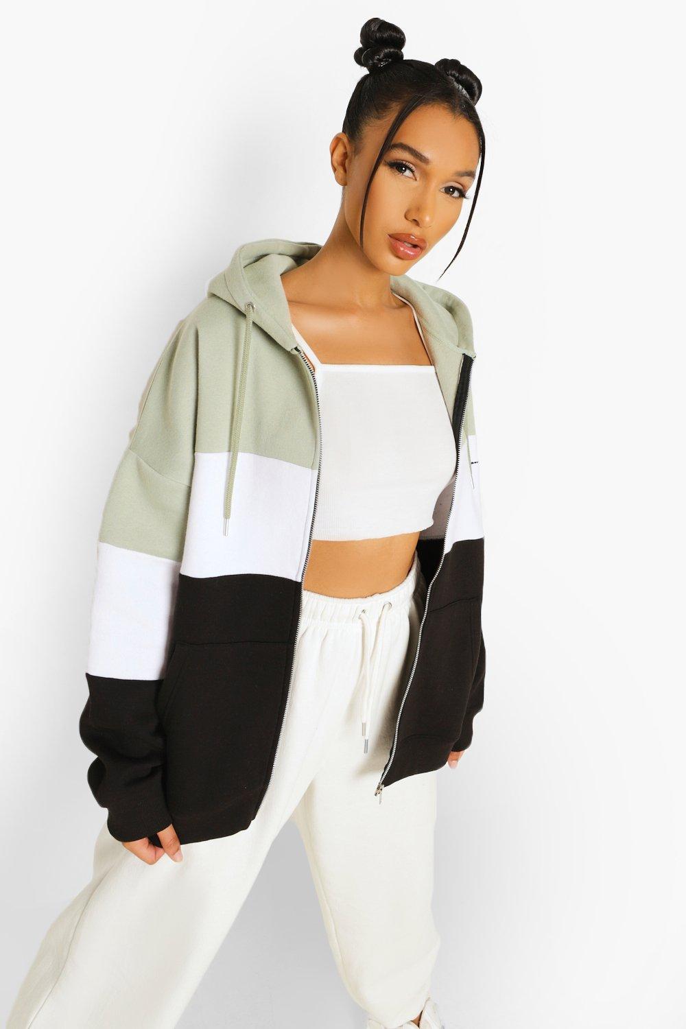 Woman Color Block Zip Up Oversized Hoodie boohoo CA