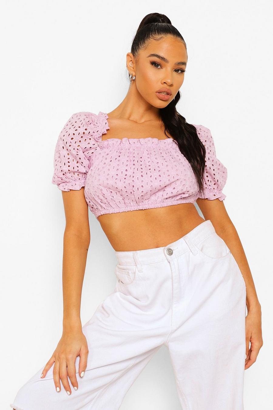 Crop top à col carré style broderie, Lilac image number 1