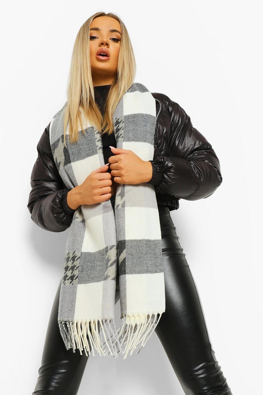 Dogtooth And Check Fringe Scarf image number 1