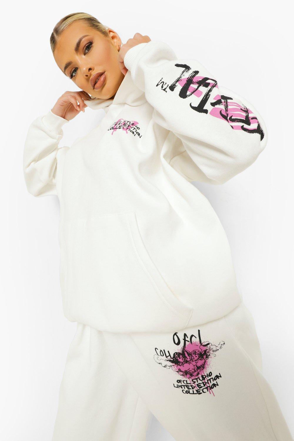 Oversized Graffiti Print Tracksuit boohoo UK