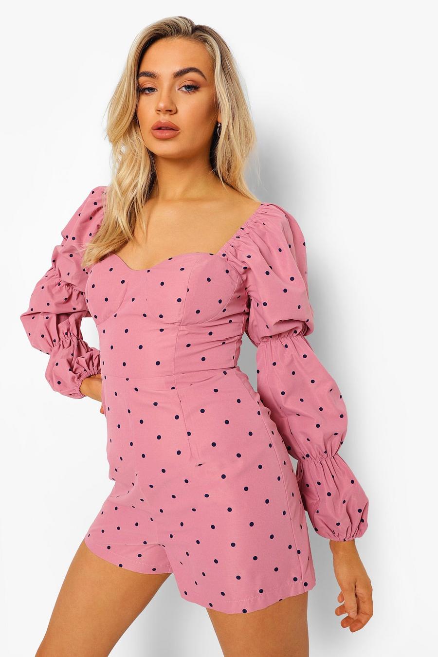 Pink Playsuit Met Stippen En Pofmouwen image number 1